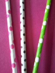 Plastic and paper straws with different polka dot designs